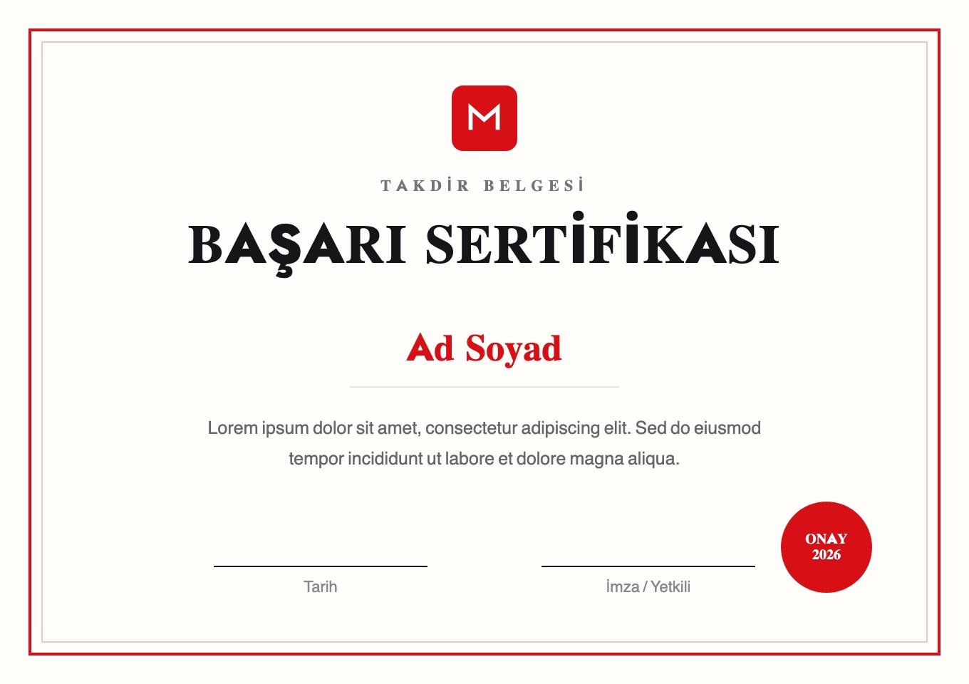 Makro Matbaa Sertifika örneği - Gebze