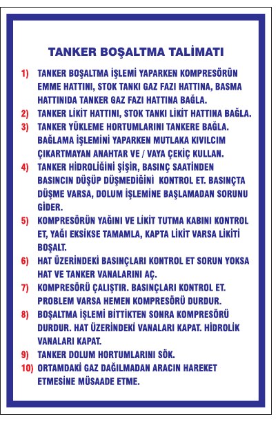 TANKER BOŞALTMA TALİMATI